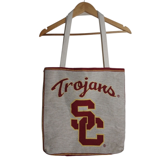 USC Trojans Tote Bag Canvas Shoulder Bag Woven Carryall - Picture 1 of 11